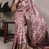 Pink Tasar Silk Lace Border Work Saree