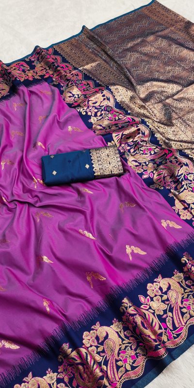 Purple Banarasi Silk Weaving Lace Zari Work Saree