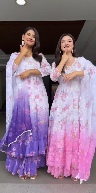 ST 1126 Purple Faux Georgette Gown Perfect for Wedding, Party, Diwali, Makar Sankranti, Mehendi – . Special Price ₹2599. Delivery 4-6 Working Days. | Casual Suits, Jump Suits, Creative suits, Designer Suits, Palazzo Suits, Party Wear Suits, Patiala Suits, Salwar suit, Straight Suits