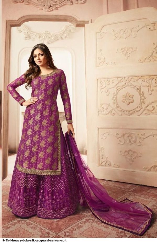 FC L.t 5401 Purple Color Jacquard Silk Georgette Diamond Sharara Suit Wedding, Party, Festive Expected Delivery 4-6 Working Days  @2999/- | Casual Suits, Jump Suits, Creative suits, Designer Suits, Palazzo Suits, Party Wear Suits, Patiala Suits, Salwar suit, Straight Suits