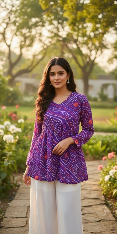INLI Bandhej Purple Color Pure Georgette Kurti with Designer Work. Best Price ₹1349. Delivery 4-6 Working Days. Shop now. | Bollywood Kurti, Creative Kurtis, Designer Kurti, Kurti, Party Wear Kurti, Selfie Kurti