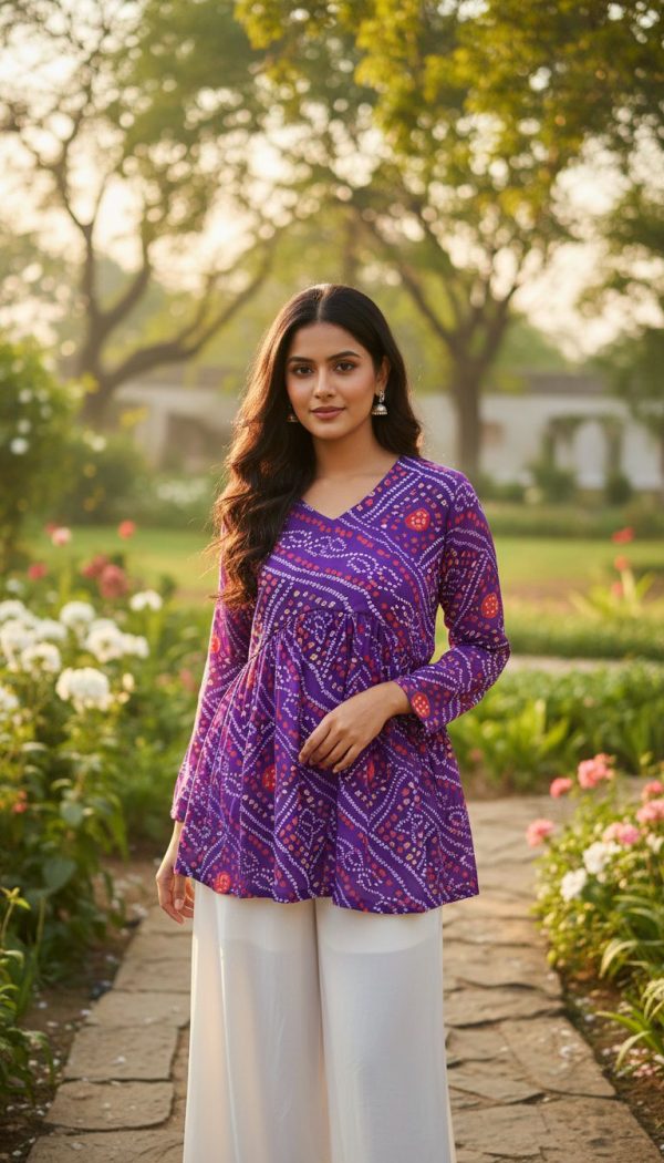 INLI Bandhej Purple Color Pure Georgette Kurti with Designer Work. Best Price ₹1349. Delivery 4-6 Working Days. Shop now. | Bollywood Kurti, Creative Kurtis, Designer Kurti, Kurti, Party Wear Kurti, Selfie Kurti