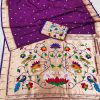 Purple Silk Zari Lace Work Saree