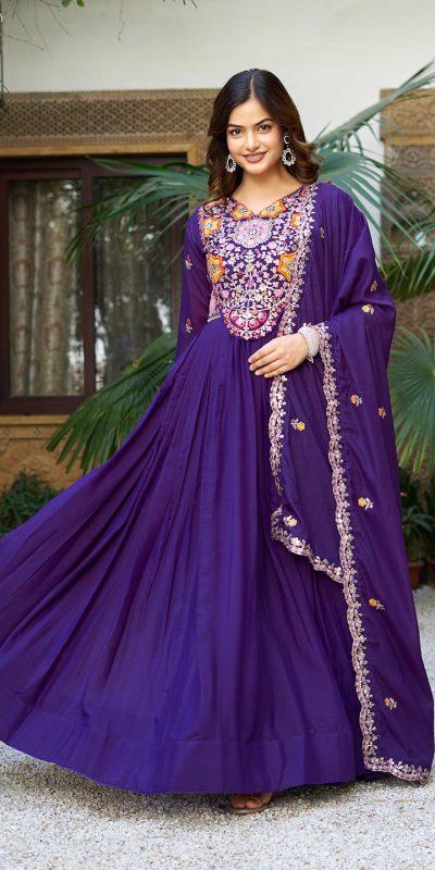 Ram 105 Purple Star Georgette Gown with Embroidery Work & Thread Embroidery. Get it for ₹2049. Delivery 4-6 Working Days. Shop now. | Casual Suits, Jump Suits, Creative suits, Designer Suits, Palazzo Suits, Party Wear Suits, Patiala Suits, Salwar suit, Straight Suits
