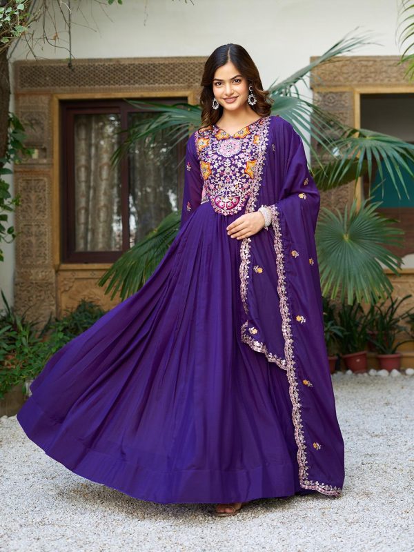 Ram 105 Purple Star Georgette Gown with Embroidery Work & Thread Embroidery. Get it for ₹2049. Delivery 4-6 Working Days. Shop now. | Casual Suits, Jump Suits, Creative suits, Designer Suits, Palazzo Suits, Party Wear Suits, Patiala Suits, Salwar suit, Straight Suits