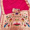 Rani Pink Silk Zari Lace Work Saree