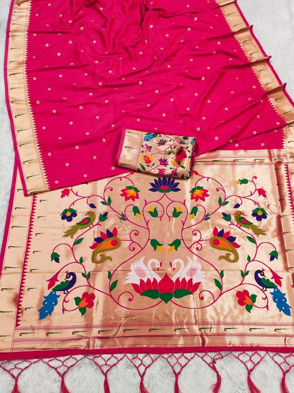 Rani Pink Silk Zari Lace Work Saree