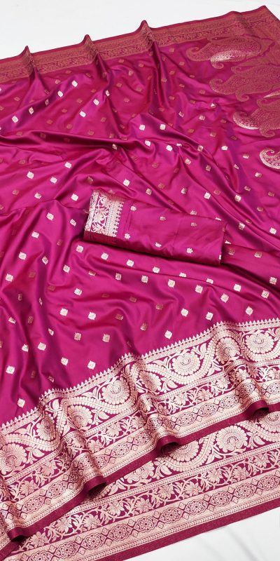 Rani Pink Soft Banarasi Silk Zari Lace Work Saree