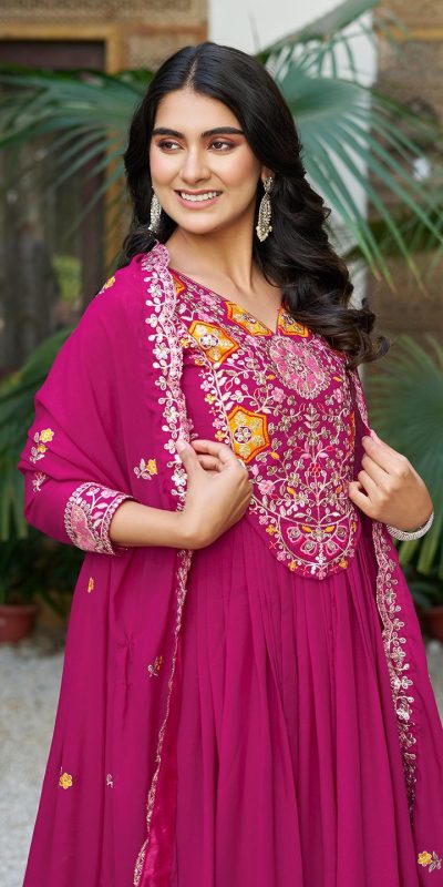 Ram 105 Rani Pink Star Georgette Gown with Embroidery Work & Thread Embroidery. Get it for ₹2049. Delivery 4-6 Working Days. Shop now. | Casual Suits, Jump Suits, Creative suits, Designer Suits, Palazzo Suits, Party Wear Suits, Patiala Suits, Salwar suit, Straight Suits