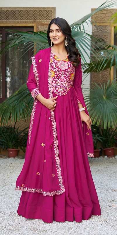 Ram 105 Rani Pink Star Georgette Gown with Embroidery Work & Thread Embroidery. Get it for ₹2049. Delivery 4-6 Working Days. Shop now. | Casual Suits, Jump Suits, Creative suits, Designer Suits, Palazzo Suits, Party Wear Suits, Patiala Suits, Salwar suit, Straight Suits