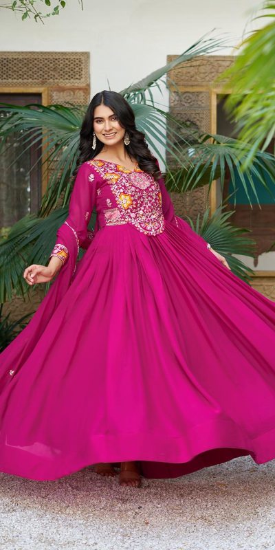 Ram 105 Rani Pink Star Georgette Gown with Embroidery Work & Thread Embroidery. Get it for ₹2049. Delivery 4-6 Working Days. Shop now. | Casual Suits, Jump Suits, Creative suits, Designer Suits, Palazzo Suits, Party Wear Suits, Patiala Suits, Salwar suit, Straight Suits