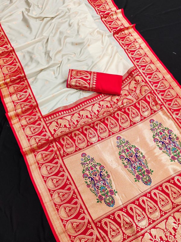 MB 1213 Red Color Banarasi Saree with Zari Work & Lace Work. Wedding, Party, Festive, Events, Festive Deal ₹2099. Delivery 4-6 Working Days. Shop now. | Creative Sarees, Embroidered Sarees, Bollywood Sarees, Designer Sarees, Ethnic Saree, Modern Digital sarees, Party Wear Sarees, Sarees