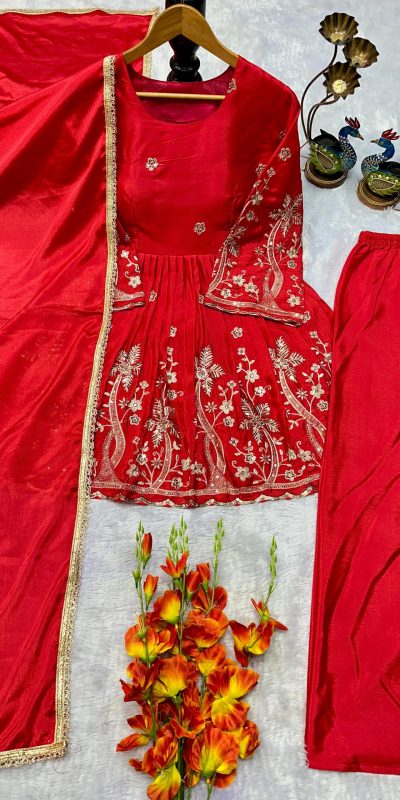 VLM 300 Red Chinon Silk with Lace Work & Embroidery Work Salwar Suit . Affordable Price ₹1899. Delivery 4-6 Working Days. Shop now. | Casual Suits, Jump Suits, Creative suits, Designer Suits, Palazzo Suits, Party Wear Suits, Patiala Suits, Salwar suit, Straight Suits