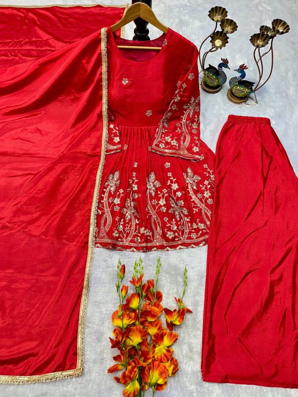 VLM 300 Red Chinon Silk with Lace Work & Embroidery Work Salwar Suit . Affordable Price ₹1899. Delivery 4-6 Working Days. Shop now. | Casual Suits, Jump Suits, Creative suits, Designer Suits, Palazzo Suits, Party Wear Suits, Patiala Suits, Salwar suit, Straight Suits