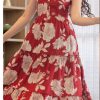 Red Cotton With Printed Gown
