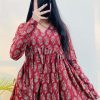 Red Cotton With Printed Kurti