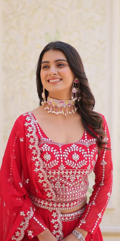 Ram 085 Red Color Fox Georgette Lehenga Choli with Embroidery Work. Grab it for ₹3049. Delivery 4-6 Working Days. Shop now. | Bollywood Lehenga, Creative Lehenga, Designer Lehenga, Embroidered Lehenga, Lehenga, Party Wear Lehenga