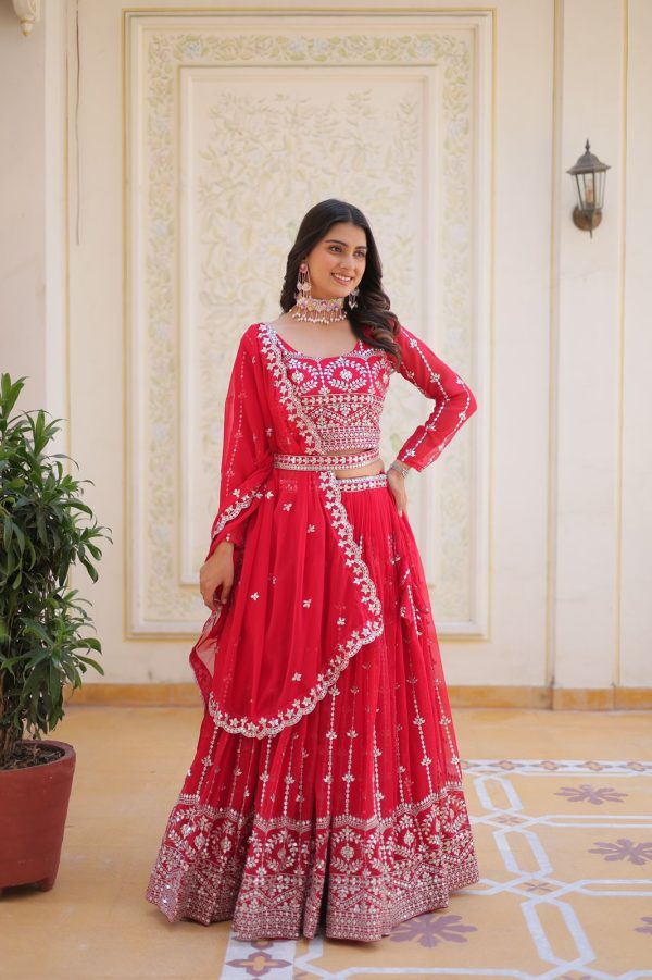 Red Fox Georgette Embroidery Work Lehenga Choli