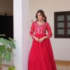 Red Fox Georgette With Embroidery Work Gown