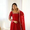 Red Georgette Multi Thread Work Gown