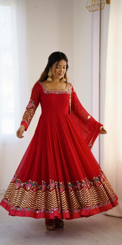 ZF 5010 Red Georgette Gown Perfect for Wedding, Party, Pooja, Ethnic Day, Karwa Chauth – . Best Price ₹2049. Delivery 4-6 Working Days. Shop now. | Casual Suits, Jump Suits, Creative suits, Designer Suits, Palazzo Suits, Party Wear Suits, Patiala Suits, Salwar suit, Straight Suits