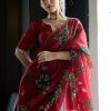 Red Soft Organza Zardosi Pitha Work Saree