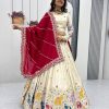 Red Tissue Silk Cut Lace Work Lehenga Choli
