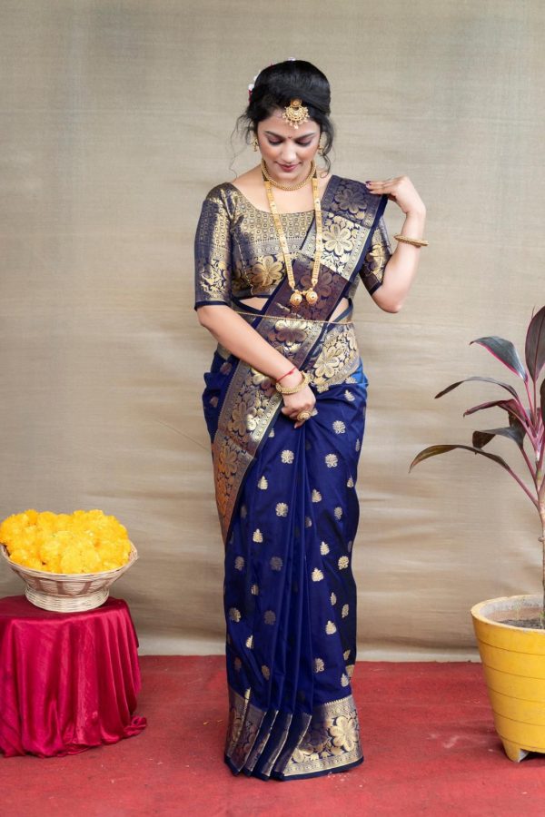 Royal Blue Lichi Silk Border Work Saree