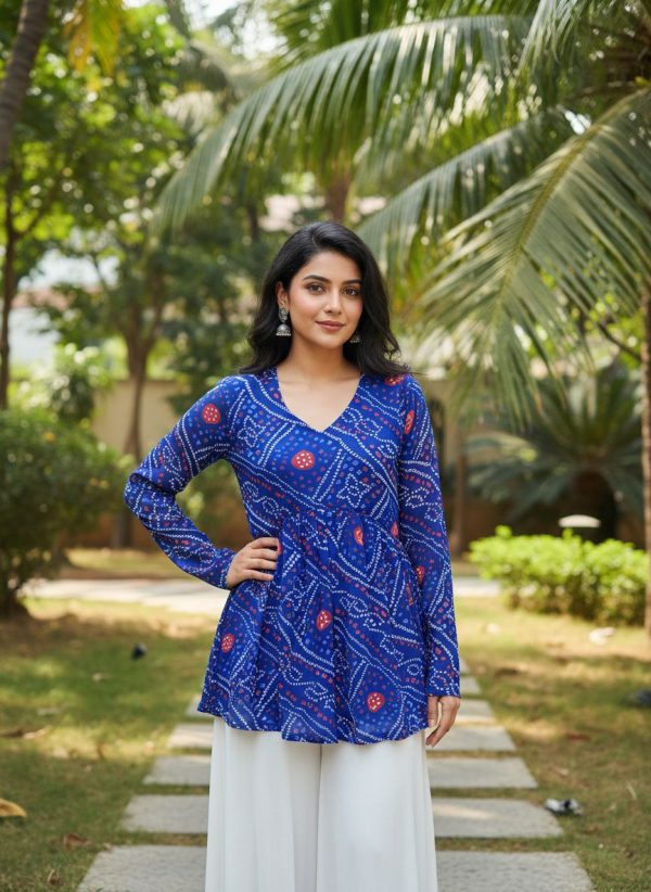 INLI Bandhej Royal Blue Color Pure Georgette Kurti with Designer Work. Best Price ₹1349. Delivery 4-6 Working Days. Shop now. | Bollywood Kurti, Creative Kurtis, Designer Kurti, Kurti, Party Wear Kurti, Selfie Kurti