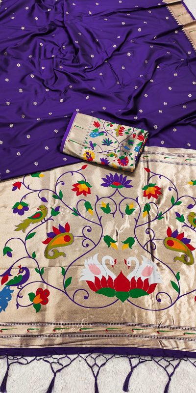 Royal Blue Silk Zari Lace Work Saree