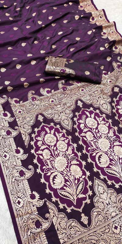 Royal Purple Banarasi Lace Zari Work Saree