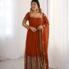 Rust Georgette Multi Thread Work Gown