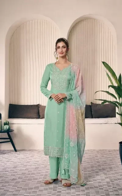 FC 73591 Sea Green Vichitra Salwar Suit with Digital Print & Embroidery Work. Available at ₹2599 only. Delivery 4-6 Working Days. Shop now. | Casual Suits, Jump Suits, Creative suits, Designer Suits, Palazzo Suits, Party Wear Suits, Patiala Suits, Salwar suit, Straight Suits