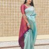 Sky Blue Soft Lichi Silk Lace Work Border Saree