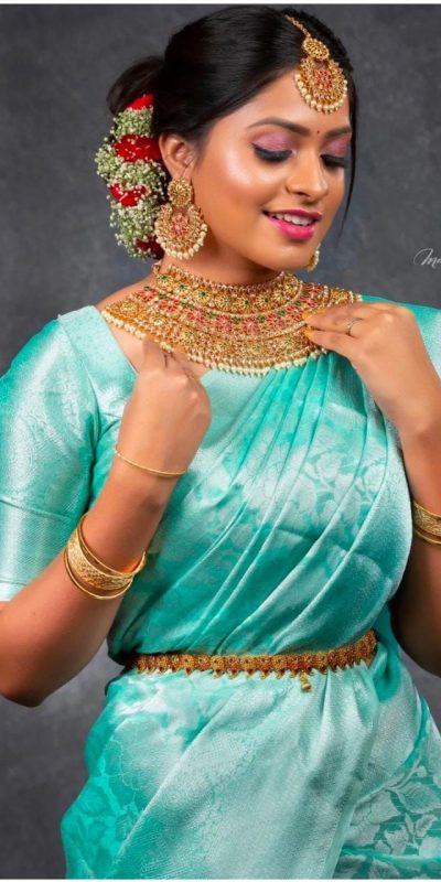 Sky Blue Soft Lichi Silk Lace Work Border Saree