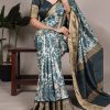 Sky Blue Tasar Silk Lace Border Work Saree