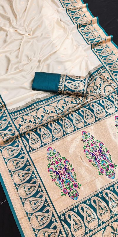 MB 1213 Teal Color Banarasi Saree with Zari Work & Lace Work. Wedding, Party, Festive, Events, Festive Deal ₹2099. Delivery 4-6 Working Days. Shop now. | Creative Sarees, Embroidered Sarees, Bollywood Sarees, Designer Sarees, Ethnic Saree, Modern Digital sarees, Party Wear Sarees, Sarees
