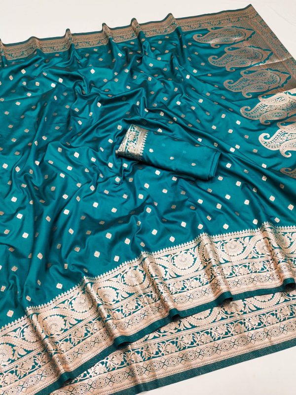 Teal Soft Banarasi Silk Zari Lace Work Saree