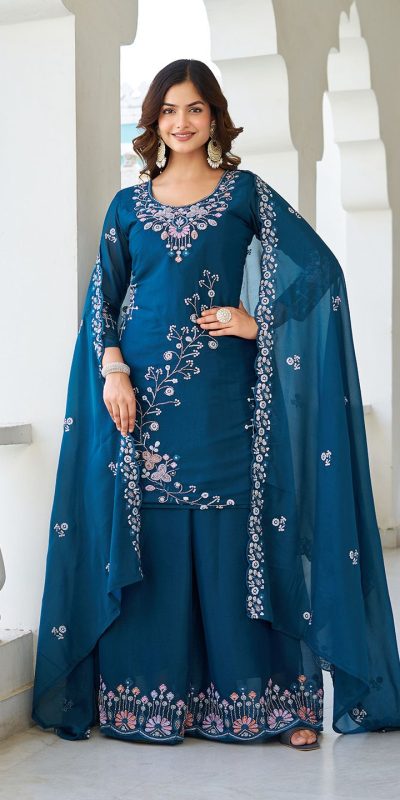 Ram 103 Teal Color Star Georgette Salwar Suit with Embroidery Work. Get it for ₹3049. Delivery 4-6 Working Days. Shop now. | Casual Suits, Jump Suits, Creative suits, Designer Suits, Palazzo Suits, Party Wear Suits, Patiala Suits, Salwar suit, Straight Suits