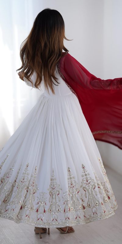 ZF 5008 White Georgette Gown with Embroidery Work. Wedding, Party, Festive, Events, Special Price ₹2049. Delivery 4-6 Working Days. Shop now. | Casual Suits, Jump Suits, Creative suits, Designer Suits, Palazzo Suits, Party Wear Suits, Patiala Suits, Salwar suit, Straight Suits