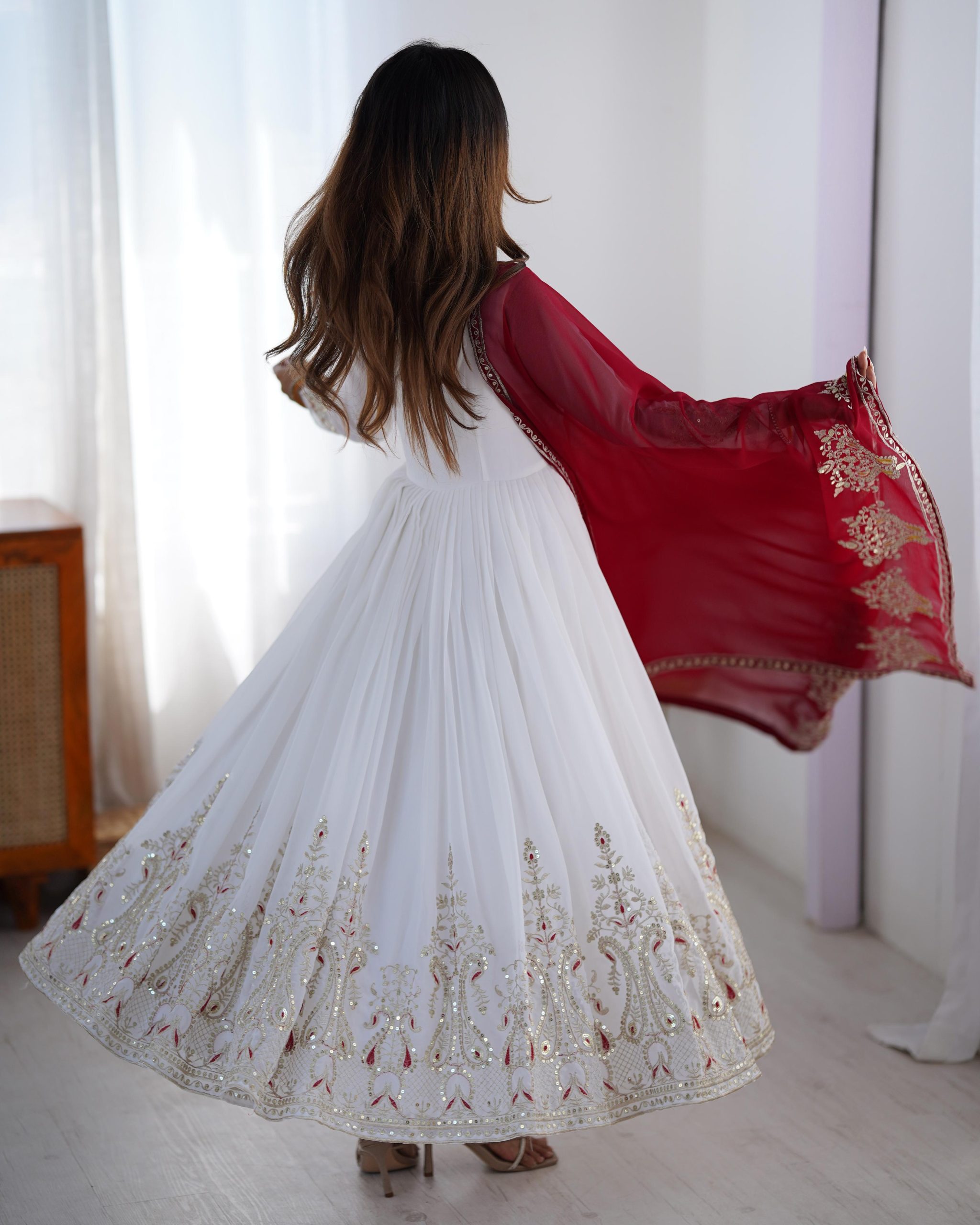 ZF 5008 White Georgette Gown with Embroidery Work. Wedding, Party, Festive, Events, Special Price ₹2049. Delivery 4-6 Working Days. Shop now. | Casual Suits, Jump Suits, Creative suits, Designer Suits, Palazzo Suits, Party Wear Suits, Patiala Suits, Salwar suit, Straight Suits