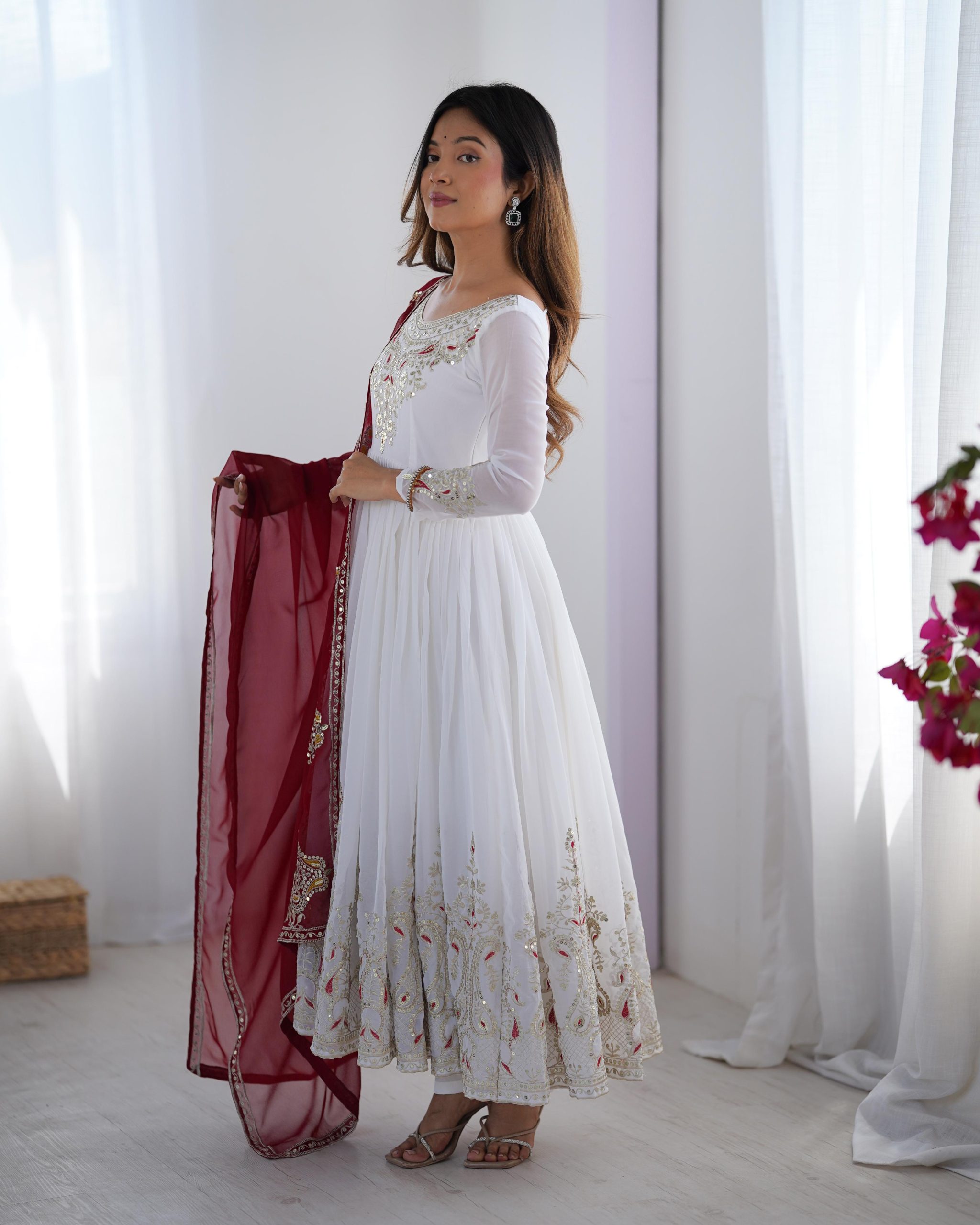 ZF 5008 White Georgette Gown with Embroidery Work. Wedding, Party, Festive, Events, Special Price ₹2049. Delivery 4-6 Working Days. Shop now. | Casual Suits, Jump Suits, Creative suits, Designer Suits, Palazzo Suits, Party Wear Suits, Patiala Suits, Salwar suit, Straight Suits