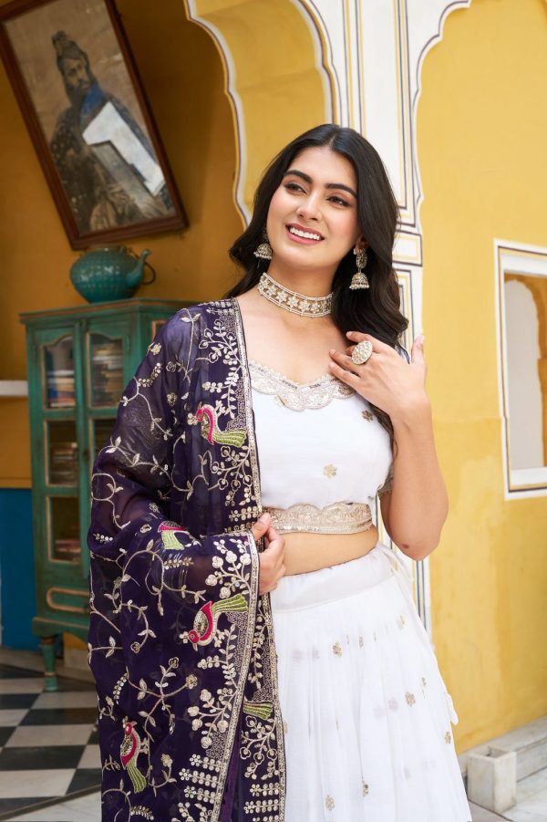 White Pure Crunchy With Embroidery Lehenga Choli