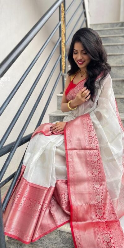 KPR 148 White Soft Lichi Silk Saree Perfect for Wedding, Party, Mehendi, Ganesh Chaturthi, Raksha Bandhan – . Introductory Price ₹1449. Delivery 4-6 | Creative Sarees, Embroidered Sarees, Bollywood Sarees, Designer Sarees, Ethnic Saree, Modern Digital sarees, Party Wear Sarees, Sarees