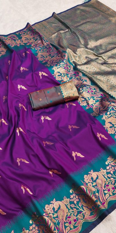 Wine Banarasi Silk Weaving Lace Zari Work Saree