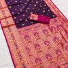 Wine Banarasi Silk Zari Work Saree