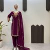 Wine Georgette Embroidery Work Salwar Suit