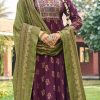 Wine Rayon Embroidery Work Gown