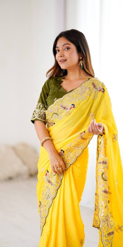 KP 3038 Yellow Soft Lichi Silk with Lace Border & Lace Work Saree . Special Price ₹1349. Delivery 4-6 Working Days. Shop now. | Creative Sarees, Embroidered Sarees, Bollywood Sarees, Designer Sarees, Ethnic Saree, Modern Digital sarees, Party Wear Sarees, Sarees