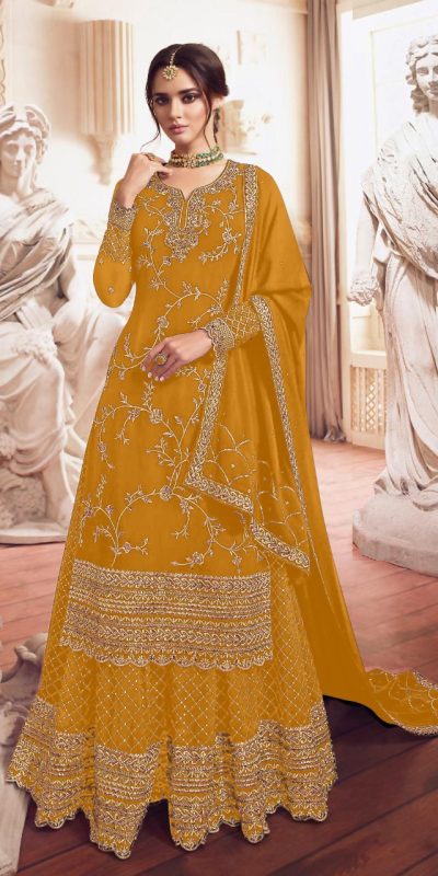 Yellow Georgette Embroidery Work Salwar Suit